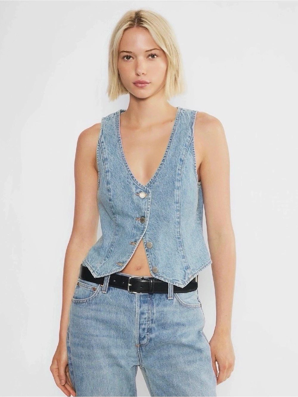 Denim Forum The '90s Mia Vintage Denim Vest Blue Size Small